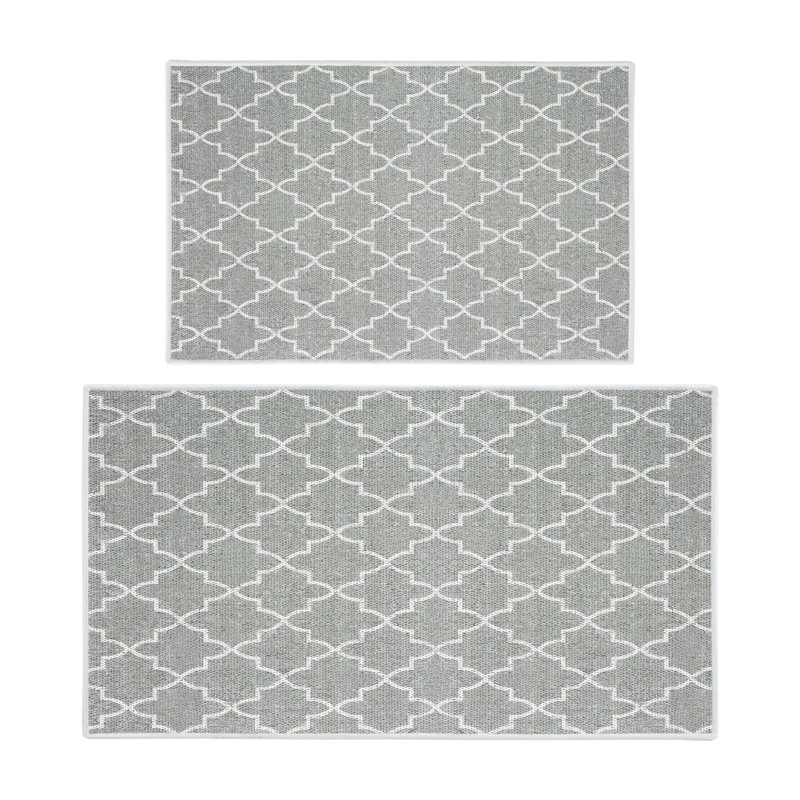 Devlan Geometric Non-Skid Kitchen Mat, Light Gray