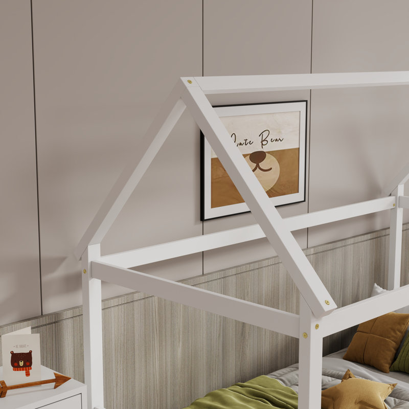 Twin Size Solid Wood House Bed With Headboard And Footboard, White