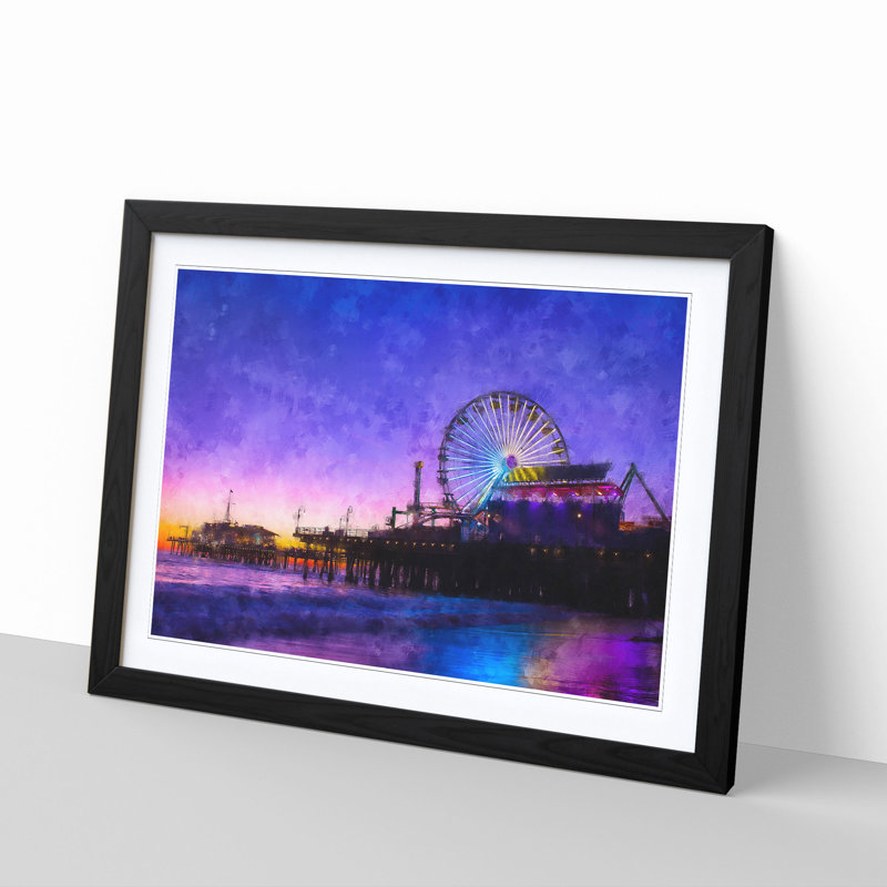 Santa Monica Pier Fairground - Picture Frame Painting Print, 45cm H x 63cm W x 2cm D, Black Framed