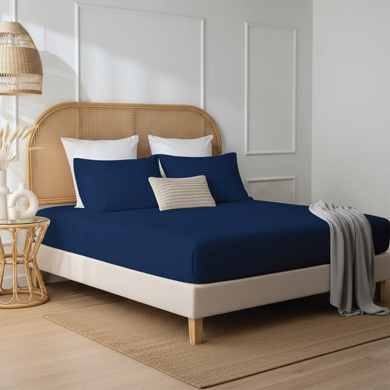 Janoshan Luxury 100% Egyptian Cotton Fitted Sheet – 300 Thread Count, 30cm Deep Pocket, Soft Breathable Bed Sheet, Navy