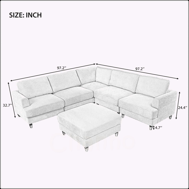 Canapé modulaire modulaire en L avec repose-pieds