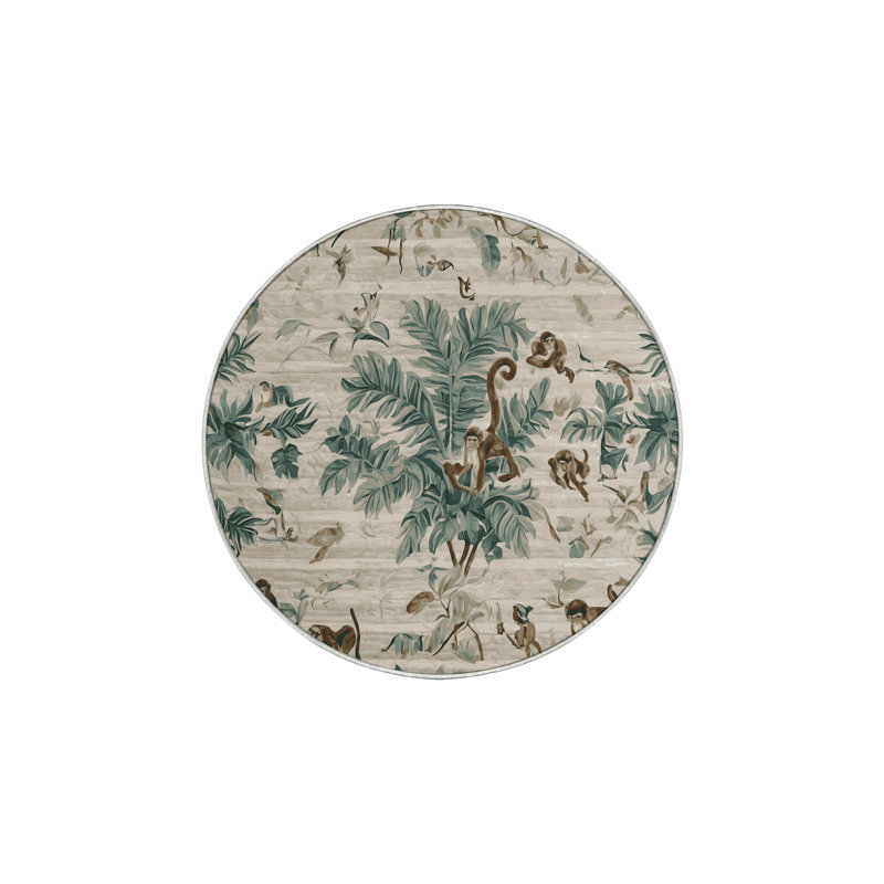 Tapis beige soyeux et moelleux, Rond 5 pi