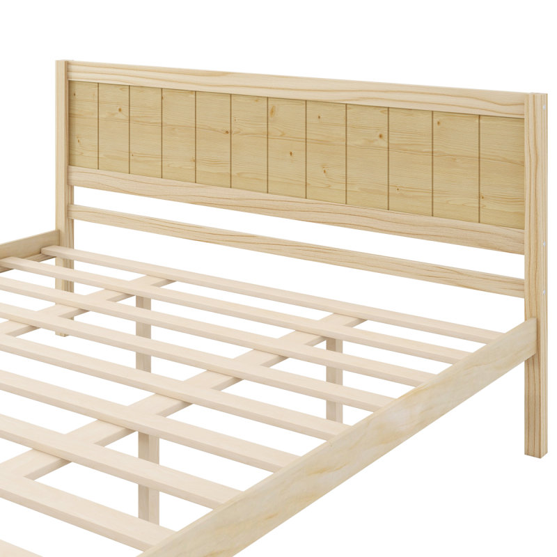 Structure de lit plateforme avec tête de lit, support à lattes de bois, aucun sommier requis, très grand, naturel