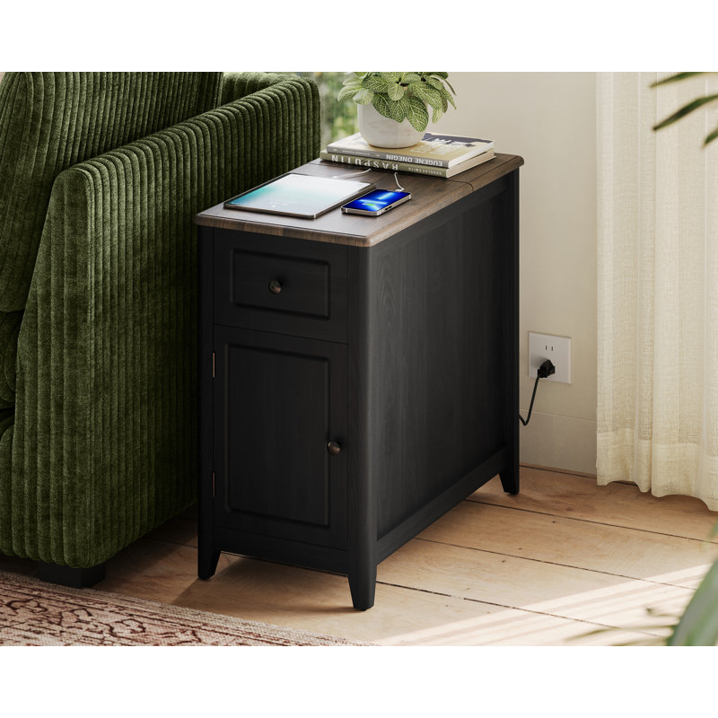 End Table With Storage Charging Station Hidden Usb Ports And Outlet, Black