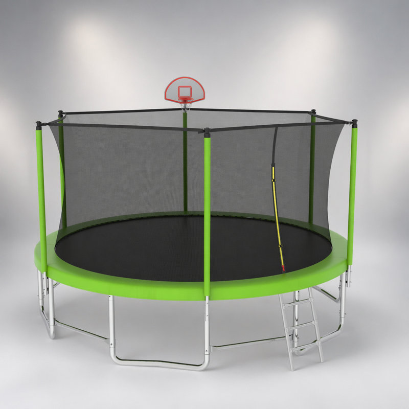 Trampoline de 16 pi avec barre d'équilibre et panier de basketball, structure renforcée approuvée par l'ASTM pour un plaisir extérieur sécuritaire