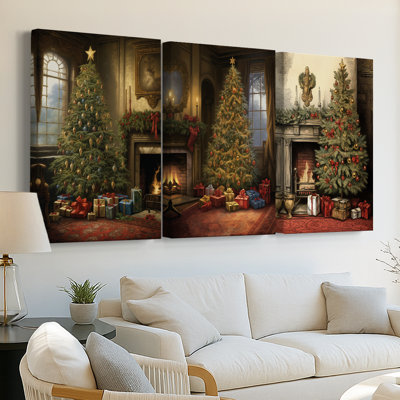 Christmas Holiday Art DVII - Toile tendue avec châssis sur mesure - 3 pièces