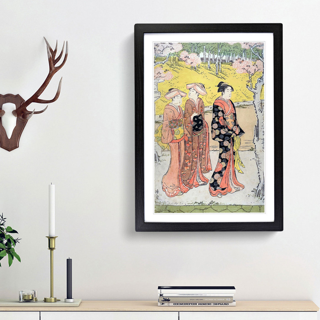 Cherry-Blossom Viewing at Shinobazu Pond by Torii Kiyonaga - Framed Print