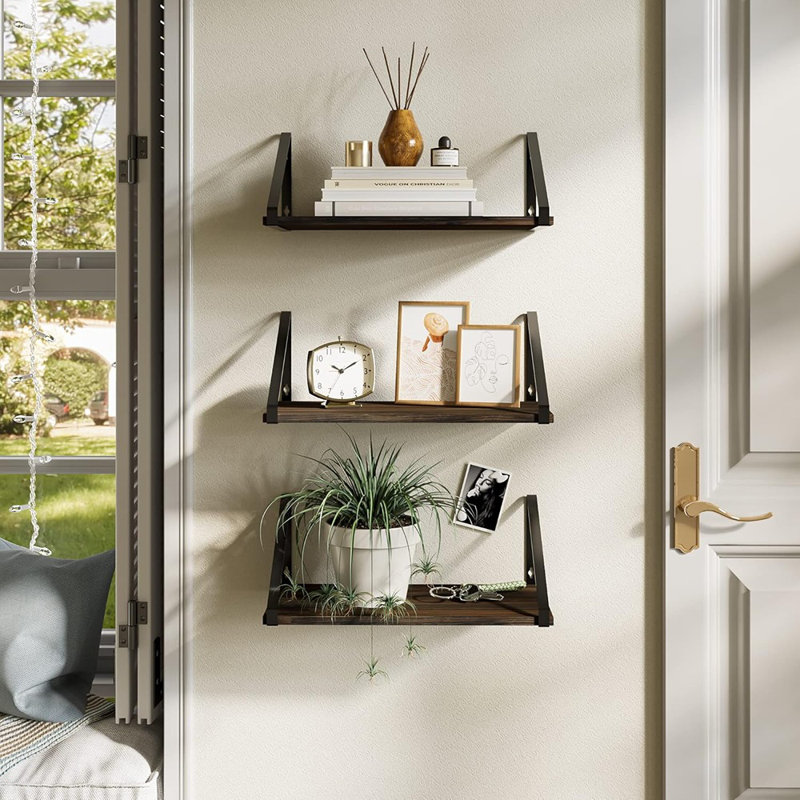 Tablette murale flottante en bois rustique - Petite bibliothèque murale avec support en métal pour le salon, la chambre à coucher, le bureau et la maison