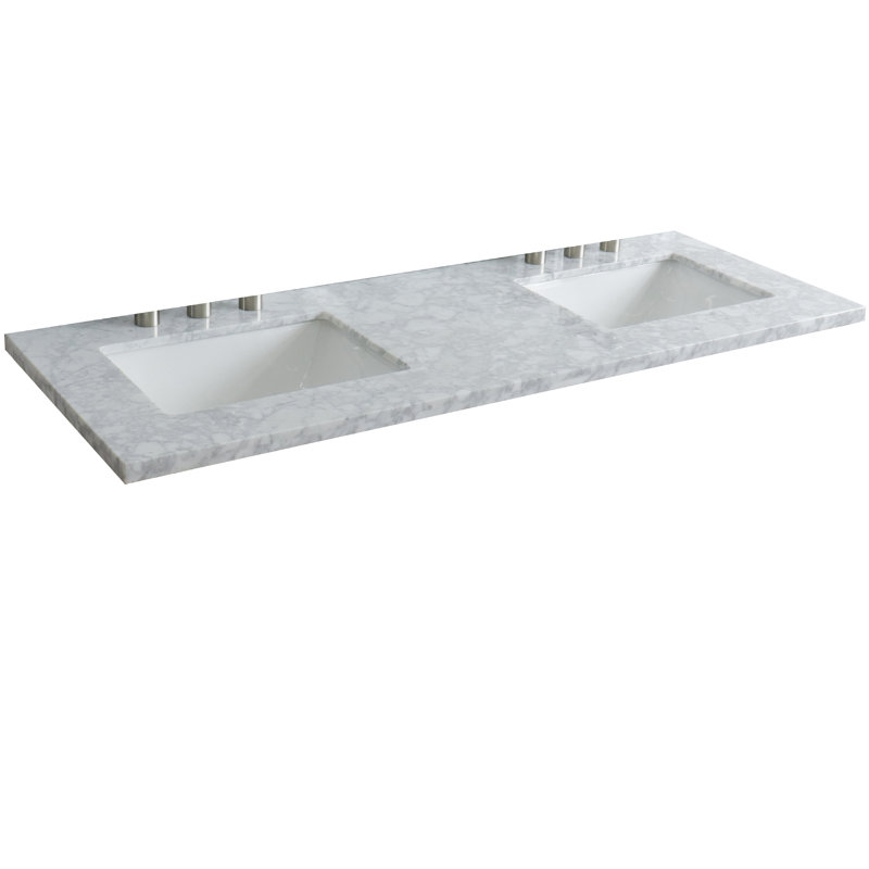 Plateau de meuble-lavabo double 61 "avec lavabo, Marbre de Carrare blanc
