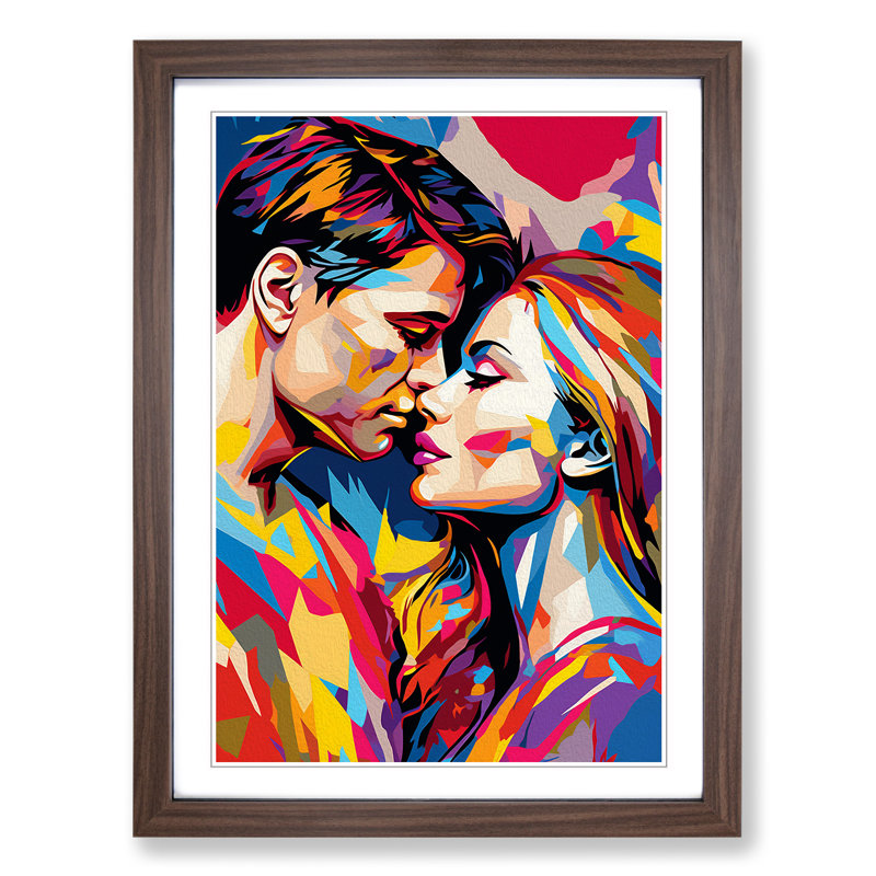 XYZ-FRM-V1223-4403 Lovers Pop - Single Picture Frame Print on Wood, Walnut , 34cm H x 25cm W x 2cm D