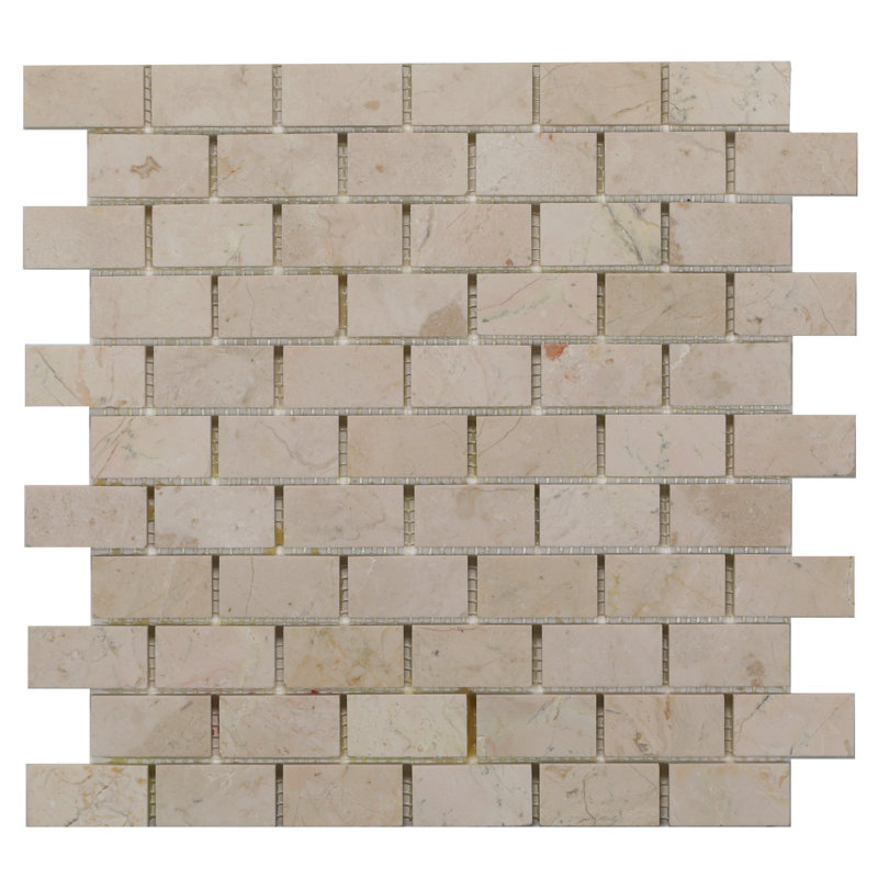 Carreau de mosaïque pour mur et plancher en marbre brique Crema Marfil Addieville 1 po x 2 po