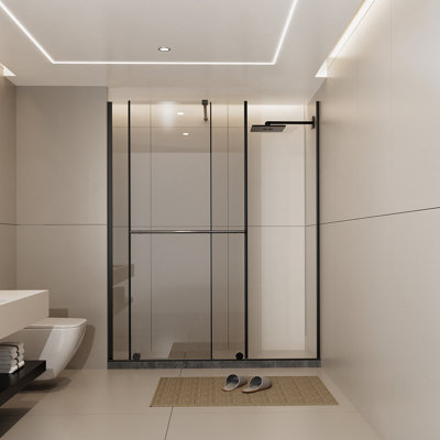 Porte de douche en verre durable avec poignée en acier inoxydable et barre de support, conception coulissante pour douche à l'italienne