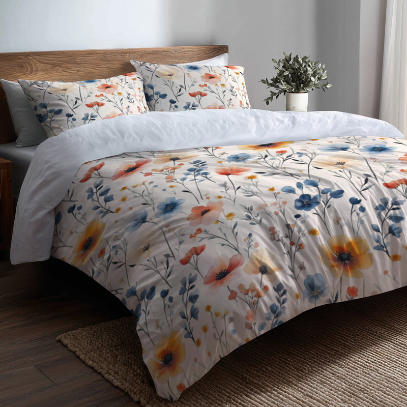 Ensemble d'édredon floral de 6 fleurs de prairie Boho classiques avec taies décoratives et coussins décoratifs