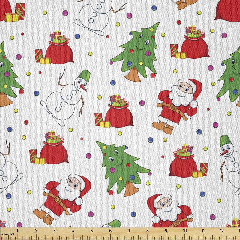 Battaglia Xmas Santa Claus Tree on Backdrop Surprise Boxes Multi-Purpose Fabric