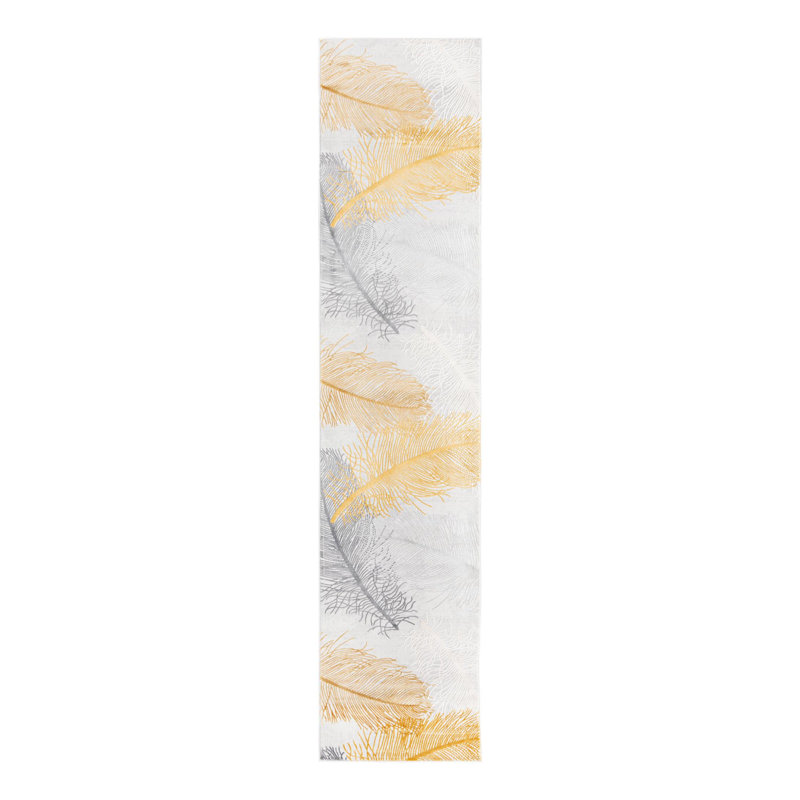 Tapis jaune / gris à motif floral Hollen, Tapis de couloir 2 pi 7 po x 12 pi