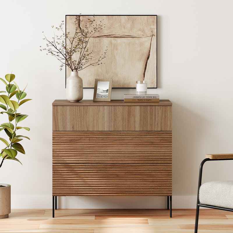 Union Rustic 31.5" Wood Accent Chest With Drawers, Modern Credenza Accent Cabinet With Reeded Design For Living Room, Kitchen, Dining Room, Hallway
