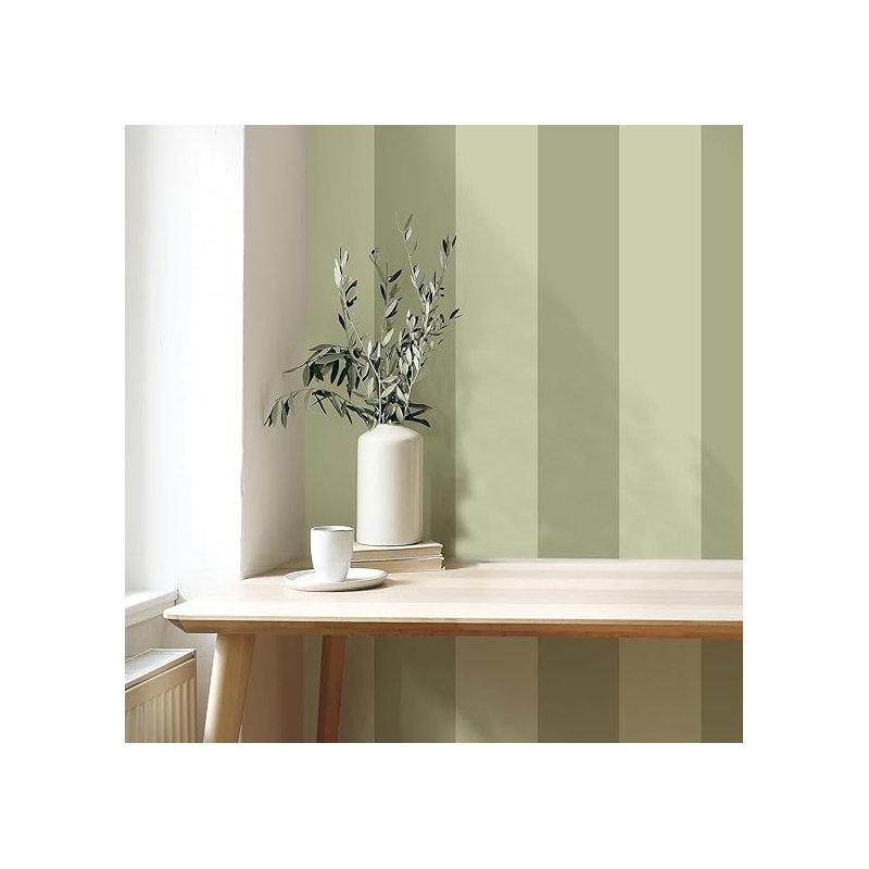 Stripe Green Olive Feature Wall Smooth Wallpaper 10m x 53cm Roll