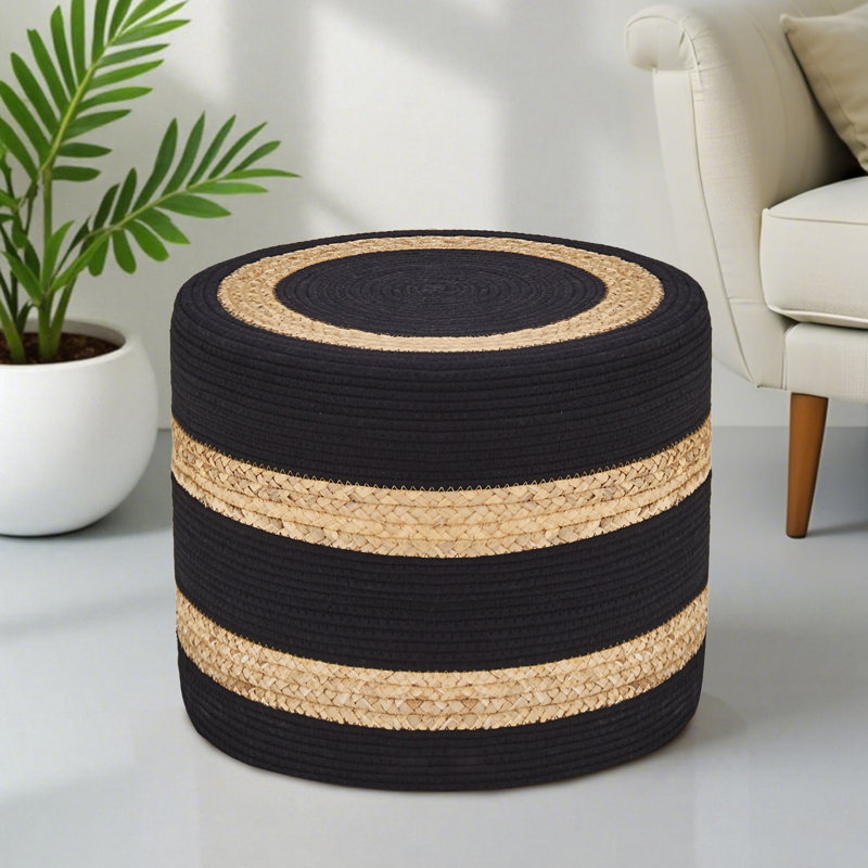 Onaway Upholstered Pouf, Black/Natural
