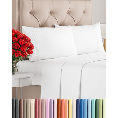 Ensemble de draps 4 pièces très grand californien, literie en microfibre respirante ultra douce avec poches profondes, infroissable, blanc