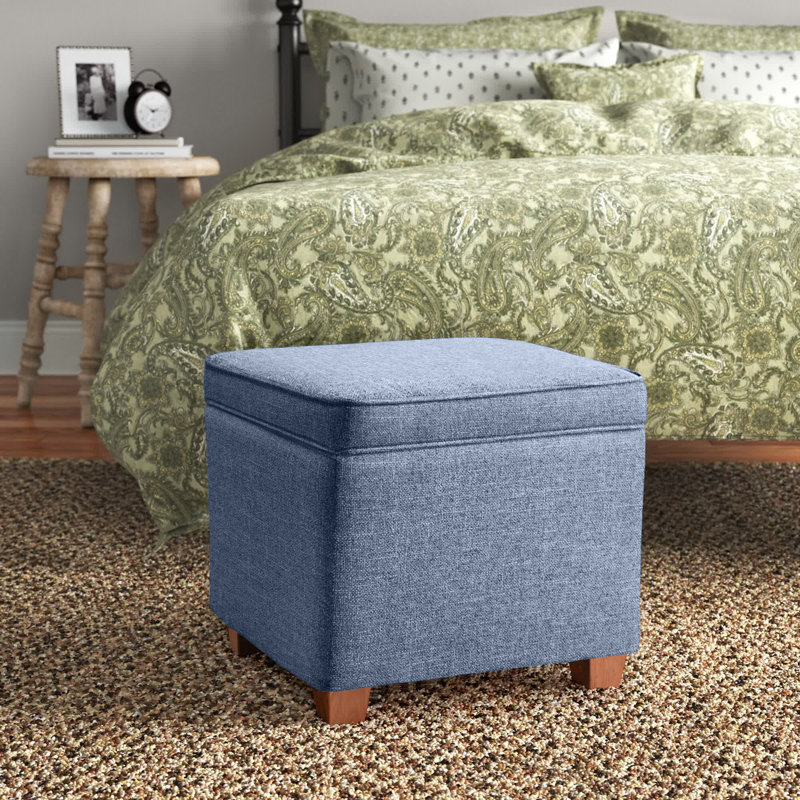 Repose-pieds de rangement carré de 17,5 po Borowski, Bleu, Brun pâle