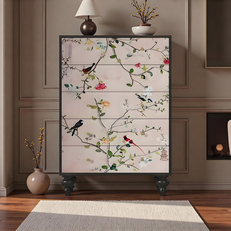 Commode 5 tiroirs French Bird Flower, Noir