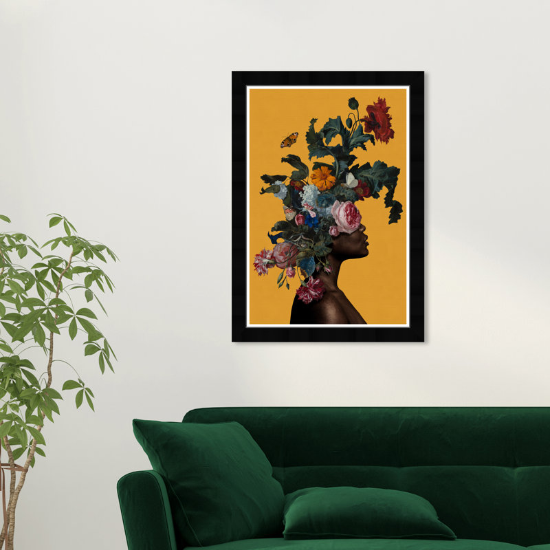 «People and Portraits Floral Views», impression sur papier jaune moderne sur papier, Noir