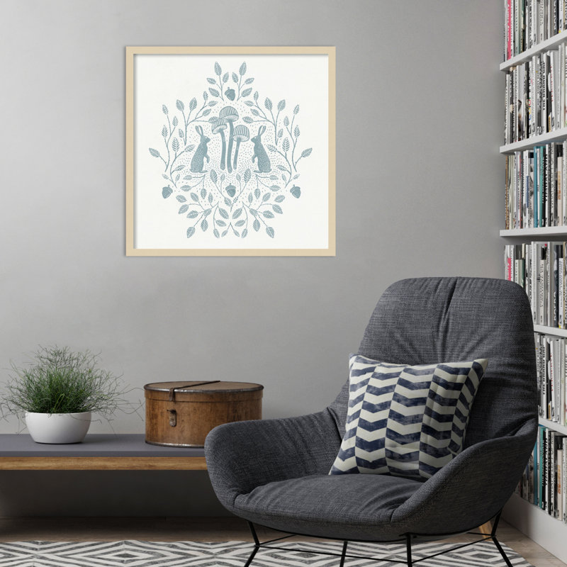 Rabbits and Mushrooms VII by Katie Oshea Wood Framed Wall Art Print, 25" H x 25" W