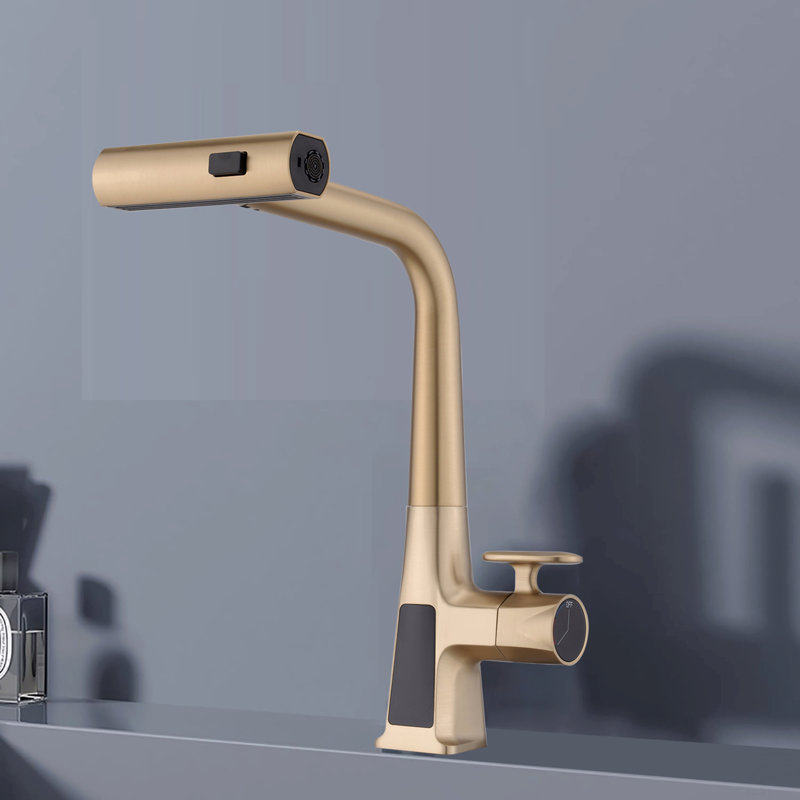 Waterfall Kitchen Faucet With Temperature Display, Single Handle Kitchen Faucet With Pull Down Sprayer, Modern Kitchen Sink Faucet, Three Water Outlet Modes