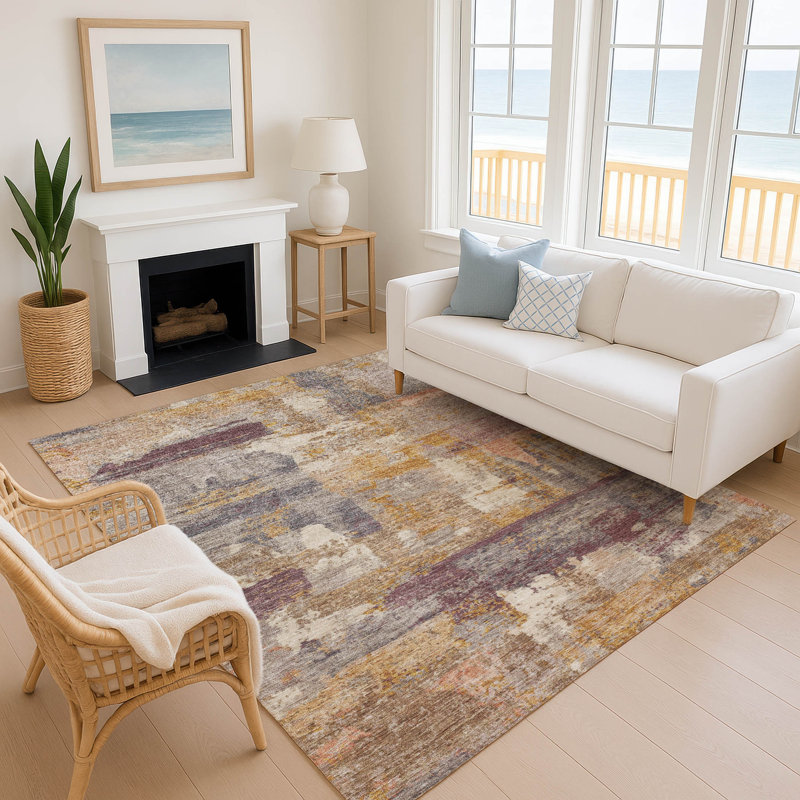 Premium Machine Washable Mayfield AMF2147 abstract Rug, Rust, Rectangle 5' x 7'6"