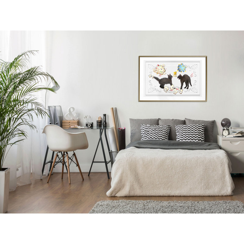 " Cat Fight ", 24" W x 16" H, Gold Framed
