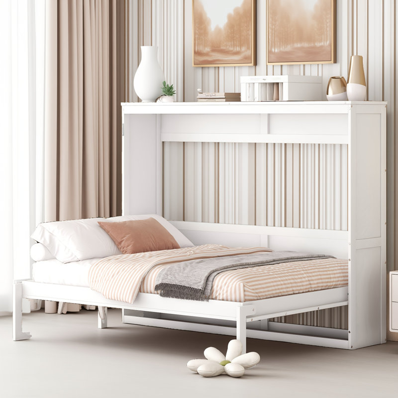 Lit escamotable multifonctionnel mural escamotable pour petits appartements / studios, Lit double, Blanc