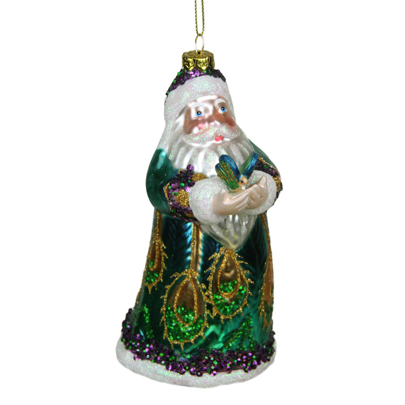 Ornement de Noël 6 po en forme de paon scintillant aux couleurs de paon avec papillon