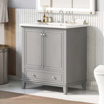 Meuble-lavabo 30 po avec lavabo, armoire de salle de bain avec portes et tiroir