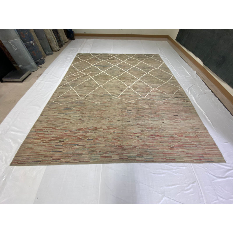Tapis moderne et contemporain noué à la main de conception unique 9 pi 6 po x 11 pi 7 po Anatolian