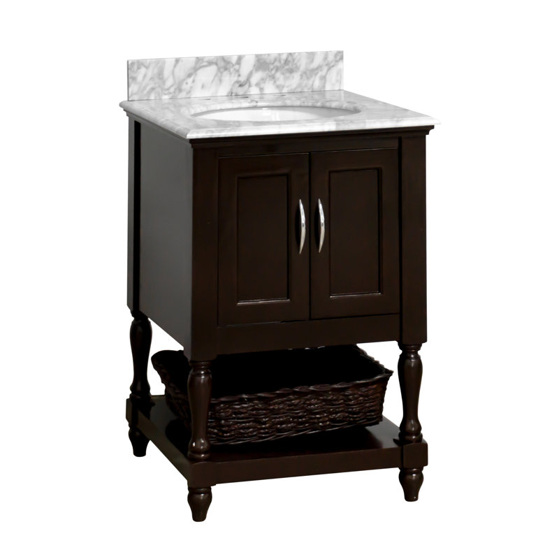 Ensemble de meuble-lavabo simple de l 24 po x P 22 po Hampton, Chocolat, Marbre de Carrare
