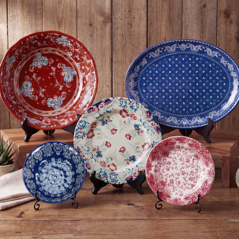 Ensemble de 4 assiettes en patchwork Bandana, Blue Prairie Floral