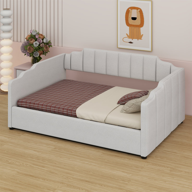 Lit de jour rembourré avec rangement inférieur, Beige