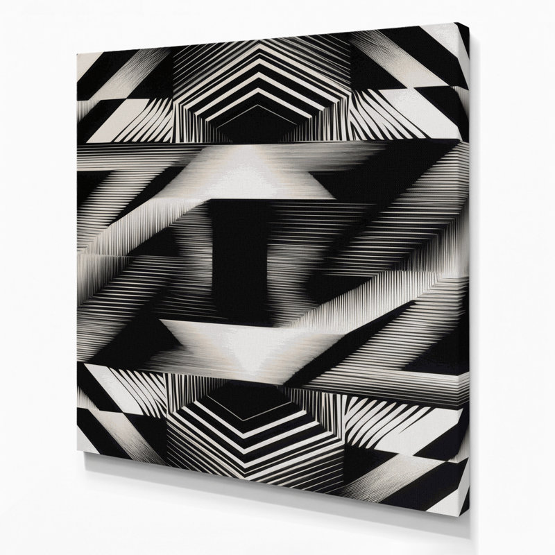 Art mural sur toile noir Op Art 4, H 16 po x l 16 po