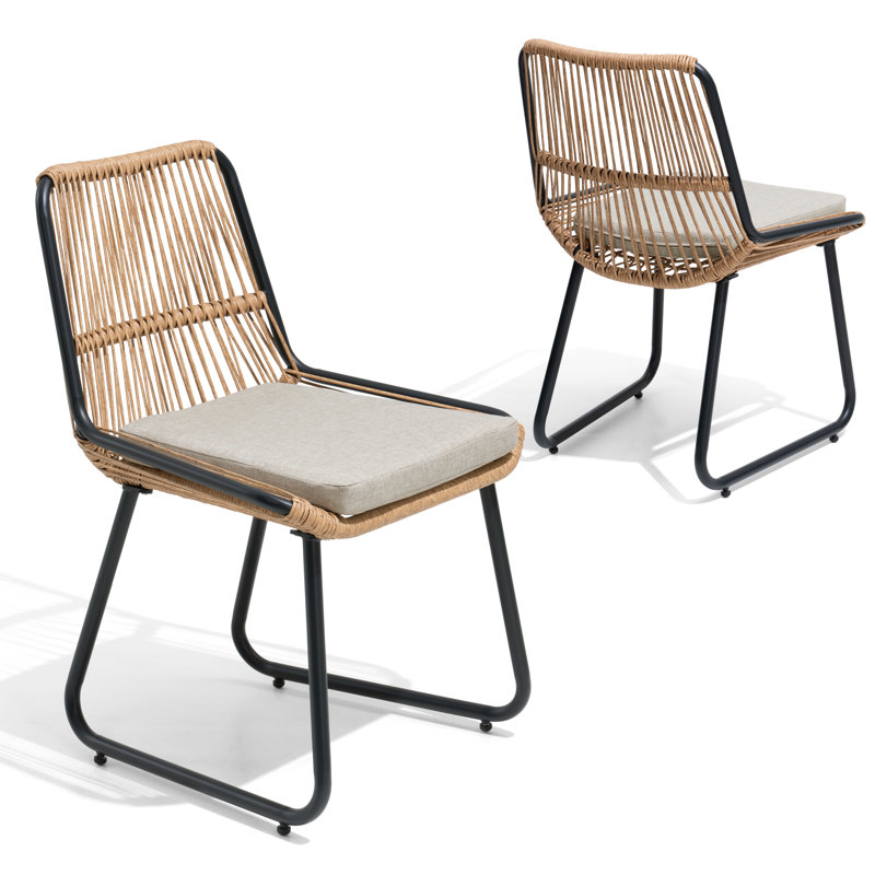  Chaise d'extérieur en métal en rotin / osier avec coussin amovible, Beige