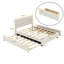 Grand lit plateforme tapissier avec lit gigogne simple et deux tiroirs, beige-119304366