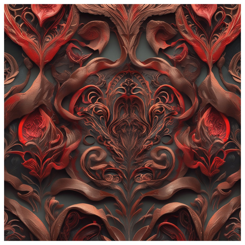 Intricate Red Floral Motif Bedding Ornate Design Bedspread Art, Très grand lit