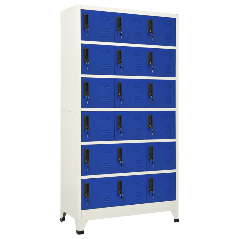 Metal 90cm Employee Locker with Key, Grey/Blue