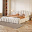 Tête de lit tapissier en velours pour lit double, sans sommier tapissier, beige