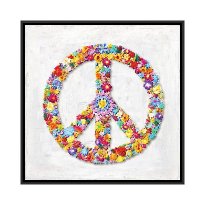 «Peace Sign», impression sur toile tendue, H 18 po x l 18 po x P 1,5 po, Toile avec cadre noir, Pas de tapis