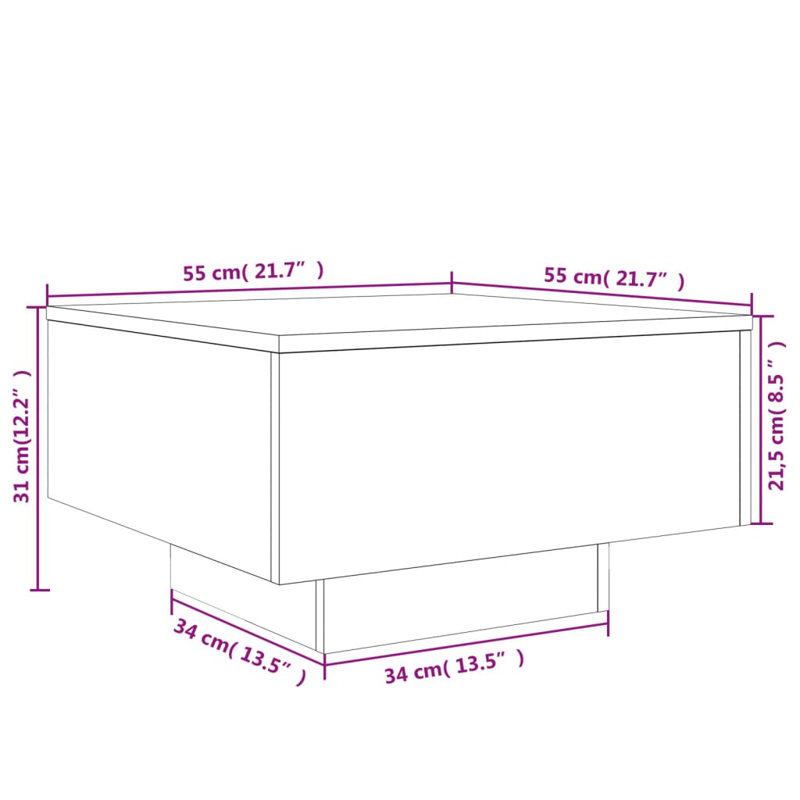 Table basse avec lumières DEL vidaXL, Sonoma gris, H 31 cm x l 55 cm x P 55 cm