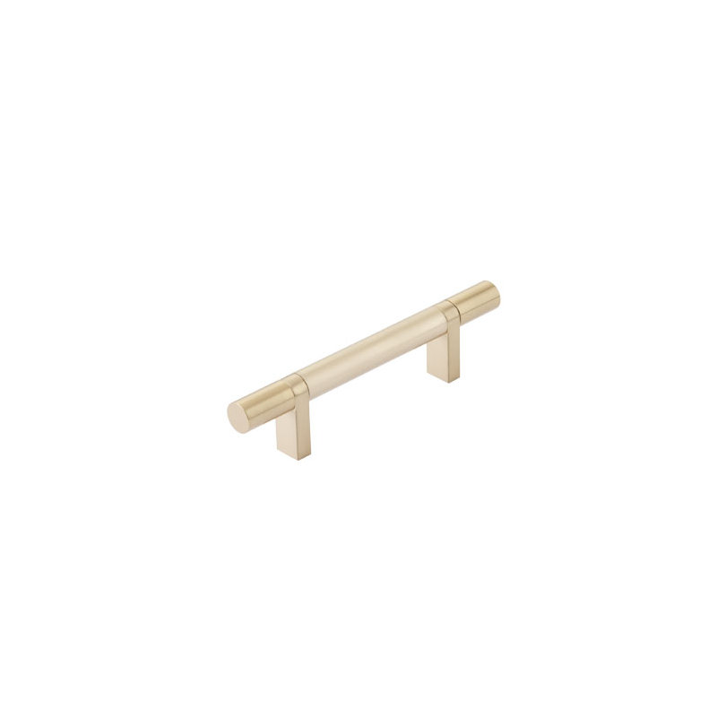 Emtek Select Cabinet Pull 3-1/2" C-C, Rectangular Bar Stem, Smooth Bar, Satin Brass, 3.5" Center to Center
