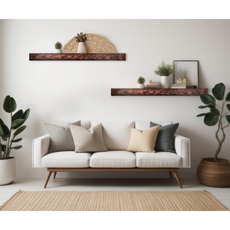 Emerald Lee 2 Piece Oak Solid Wood Floating Shelf, Black Cherry, 3" H x 40" W x 4" D