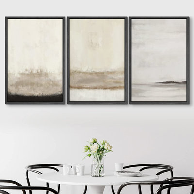 " Minimalist Gray Tan Paint Stroke Landscape Abstract Wall Art " 3 - Pieces