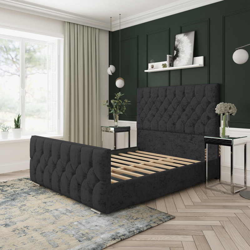Upholstered Bed, Black, Double (4'6)