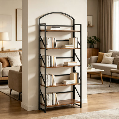 Bibliothèque arquée, bibliothèque de rangement pliante à 5 niveaux, bibliothèque sans assemblage